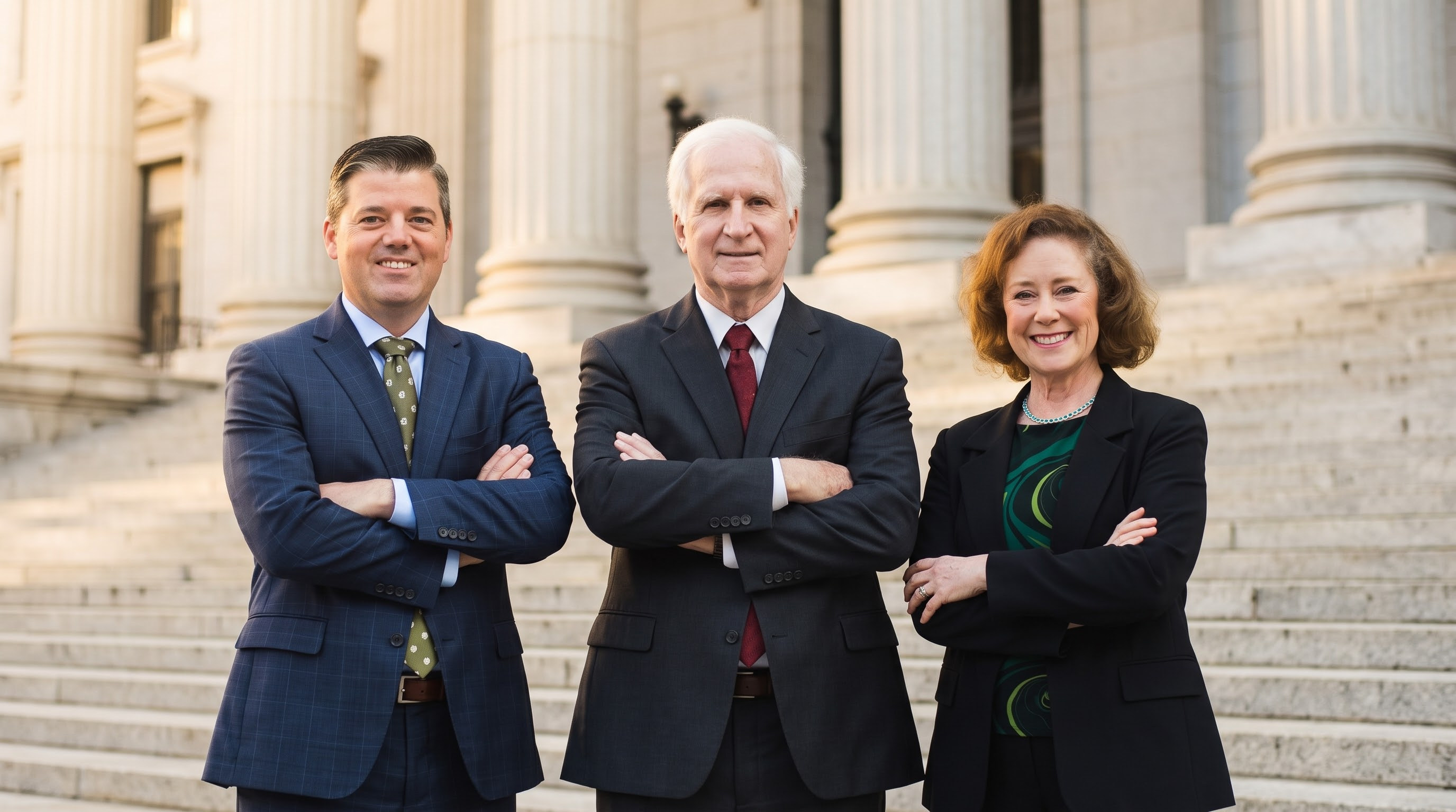 Three Denney, Barrett & Robinson attorneys together outside a courthouse